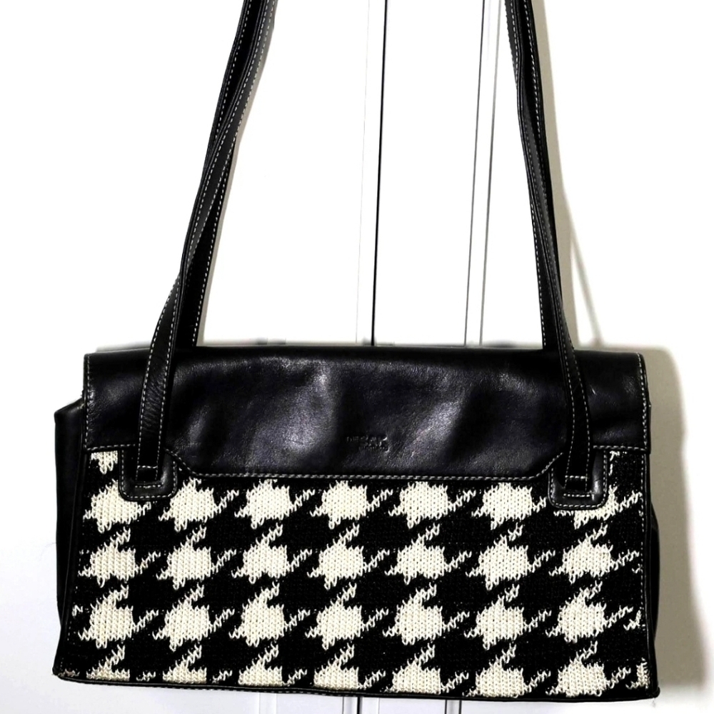 The Sak Elliot Luccas Shoulder Bag,Leather Black & White Houndstooth Vintage